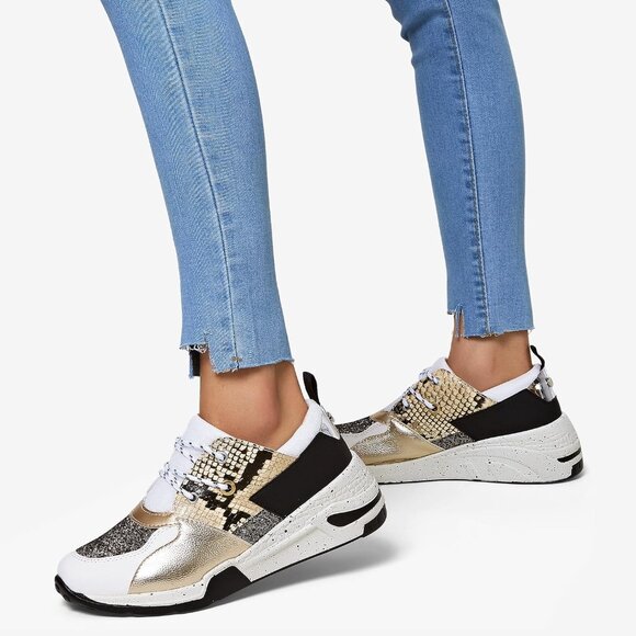 🆕Women Gold High Heel Wedge Sneakers Fashion Cliff Platform Retro Lace Up Shoes - Picture 8 of 8